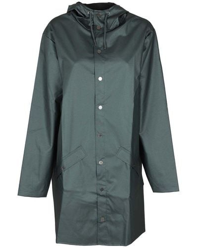 Rains Long Sleeved Drawstring Hooded Coat - Green