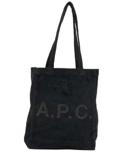 A.P.C. Logo Printed Tote Bag - Black