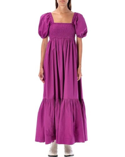 Ganni Poplin Smock Maxi Dress - Purple