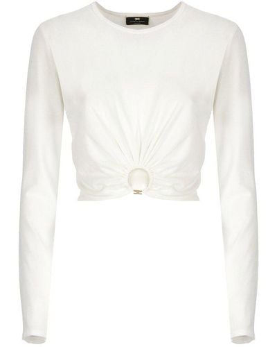 Elisabetta Franchi Ring Embellished Cropped Top - White