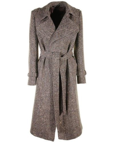 Tagliatore Wool Coat With Drawstring - Brown