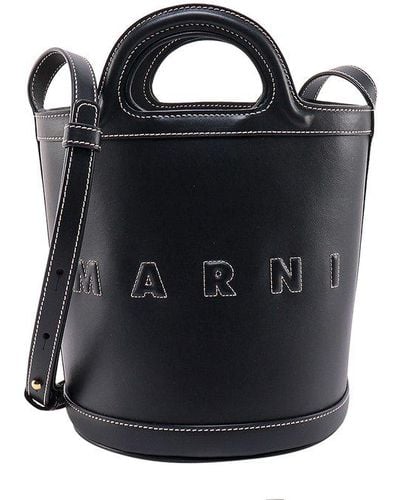 Marni Mini Bucket Bag with Drawstring in Dark Grey Curated at Jake and Jones