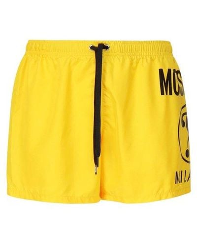 Moschino Logo Printed Drawstring Swim Shorts - Yellow