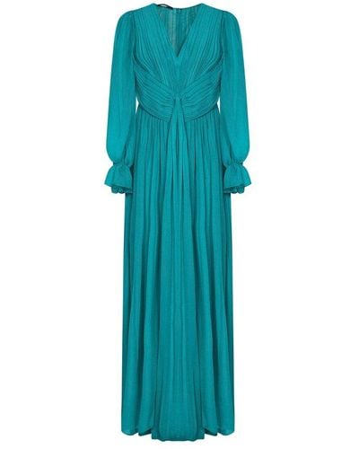 Alberta Ferretti V-neck Ruched Maxi Dress - Blue