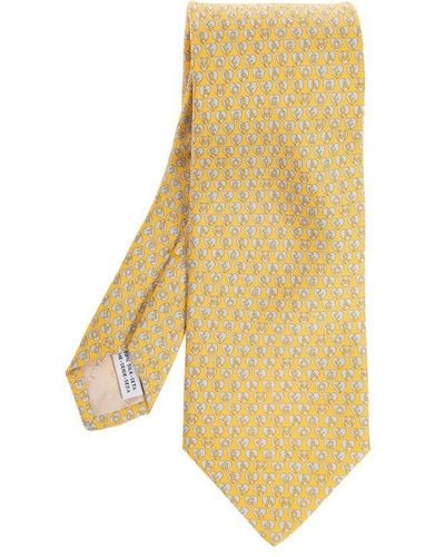 Ferragamo Patterned Tie In Silk, - Yellow
