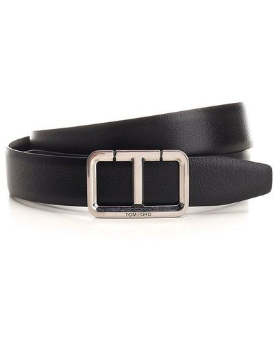 Tom Ford T Shiny Leather Belt With Buckle - White