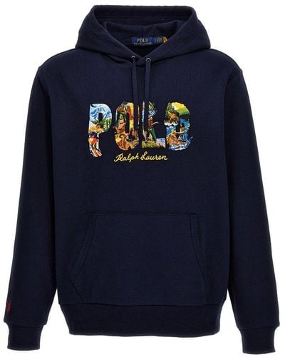 Polo Ralph Lauren Logo-embroidered Drawstring Hoodie - Blue