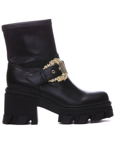 Versace Decorative-buckle Round-toe Boots - Black