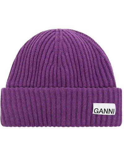 Ganni Beanie With Logo - Purple