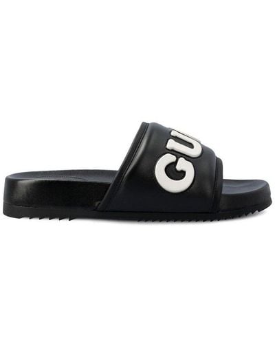 Gucci Logo Embossed Slides - Black