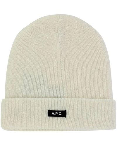 A.P.C. Logo Patch Ribbed Beanie - Natural