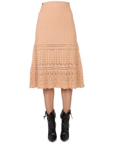 Boutique Moschino Crochet Knitted Midi Skirt - Natural