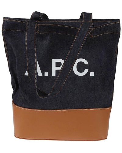 A.P.C. Logo Printed Panelled Denim Tote Bag - Black