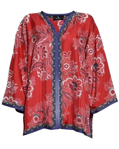 Etro Floral Printed Satin Jacket - Red