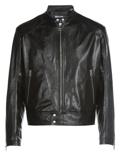 Just Cavalli Classic Zip-up Leather Jacket - Black