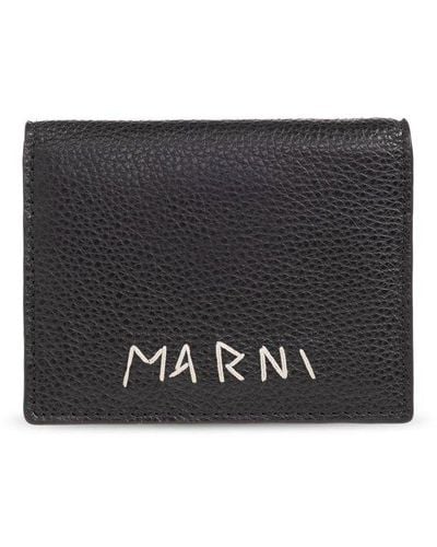 Marni Logo Embroidered Bi-fold Wallet - Black