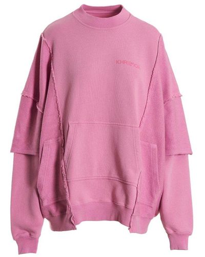 Khrisjoy Layered Patchwork Crewneck Sweatshirt - Pink