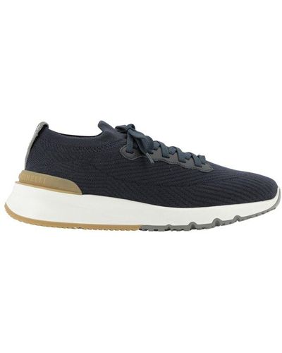 Brunello Cucinelli Leather-trimmed Stretch-knit Trainers - Black
