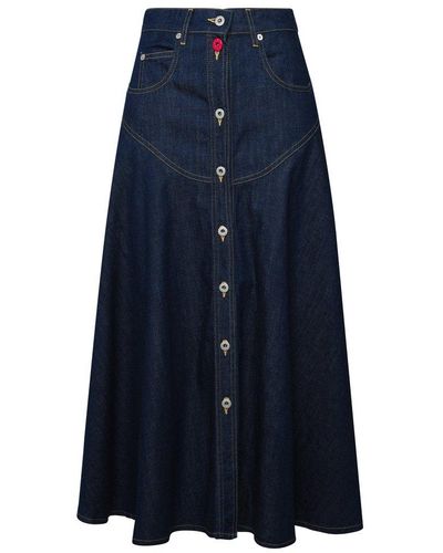KENZO Fringed Denim Skirt - Blue