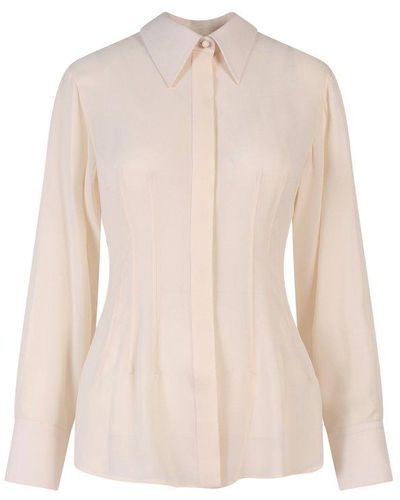 Chloé Stitching Detailed Long-sleeved Shirt - Natural