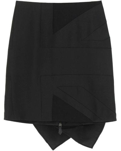Burberry Flag Intarsia Satin Skirt - Black