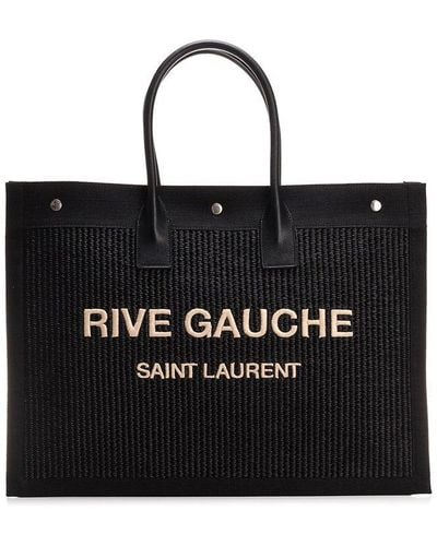 Saint Laurent Rive Gauche Logo Embroidered Tote Bag - Black