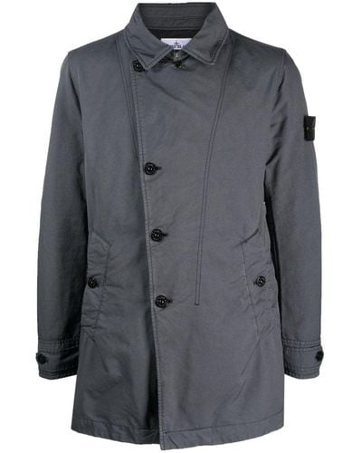 Stone Island Compass-patch Single-breasted Coat - Grey