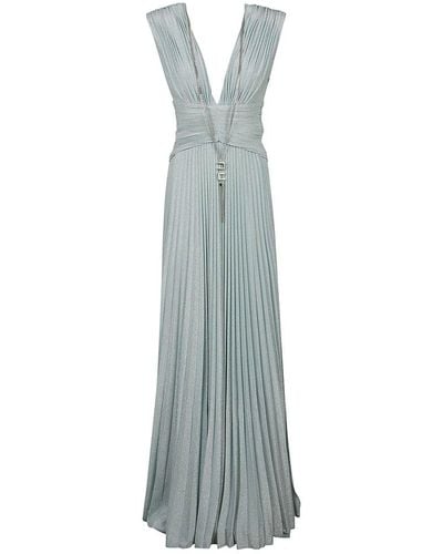 Elisabetta Franchi Chain-link Pleated Maxi Dress - Blue