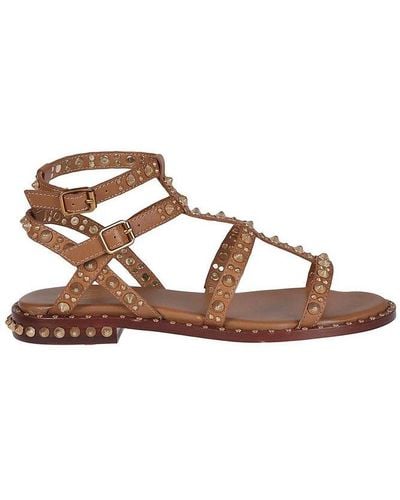 Ash Embellished Open Toe Sandals - Brown