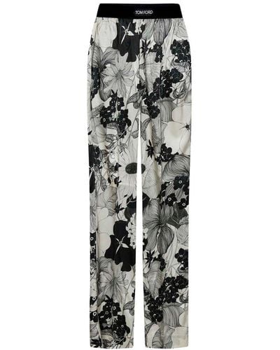 Tom Ford Logo Waistband Floral Printed Trousers - Multicolour