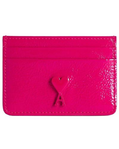 Ami Paris Leather Card Holder Unisex - Purple