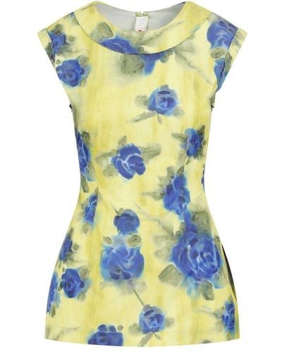 Marni Floral Printed Crewneck Sleeveless Top - Blue
