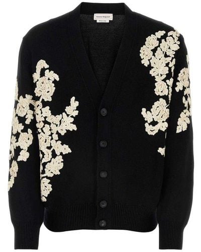 Alexander McQueen Floral Crochet-knit Buttoned Cardigan - Black