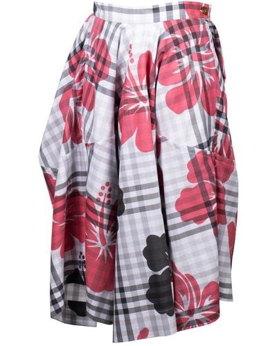Vivienne Westwood Floral-printed Checked Asymmetric Skirt - Red