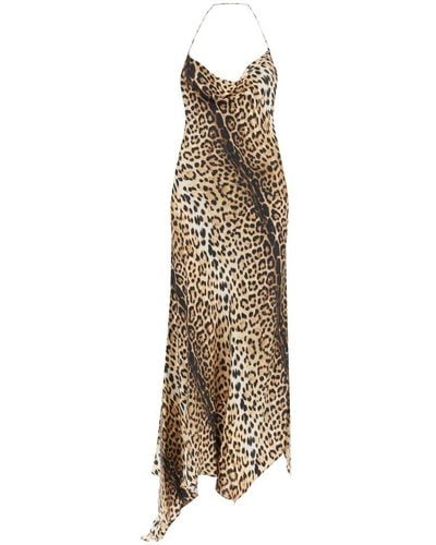 Roberto Cavalli Jaguar-printed Halterneck Dress - Natural