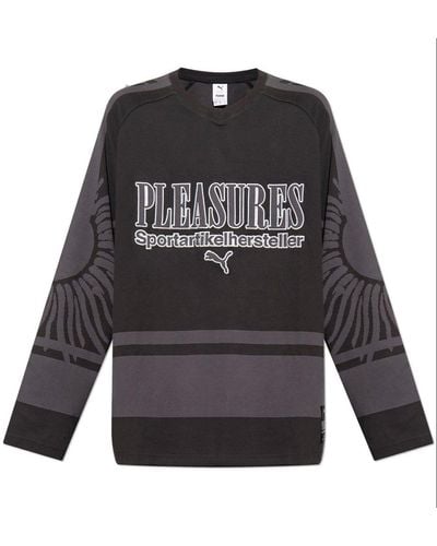 PUMA X Pleasures Logo Embroidered Oversized Jumper - Grey