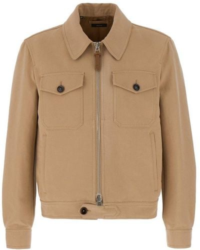 Tom Ford Twill Zipped Jacket - Natural
