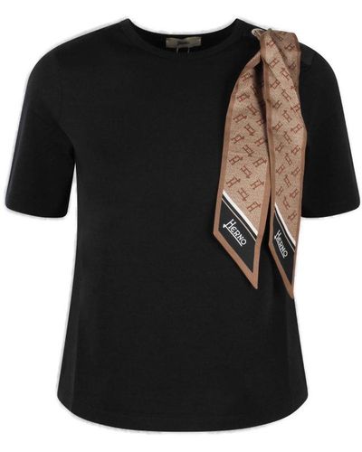 Herno Scarf-detailed Crewneck T-shirt - Black