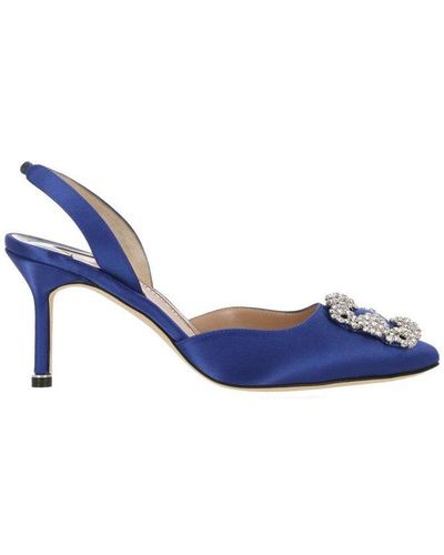 Manolo Blahnik Hangisi Embellished Buckle Slingback Court Shoes - Blue