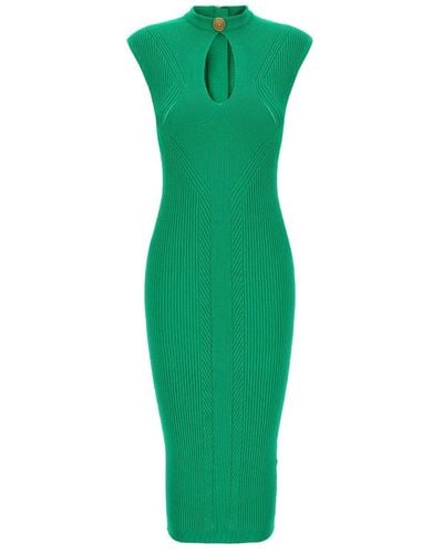 Balmain Ribbed Midi Dress - Green