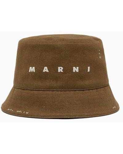 Marni Logo Embroidered Bucket Hat - Brown