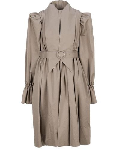 Balenciaga Pleated Gabardine Trench-coat Dress - Natural