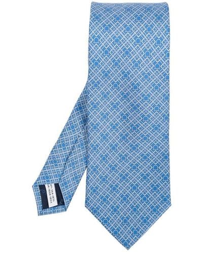 Ferragamo Check Gancini Printed Tie - Blue