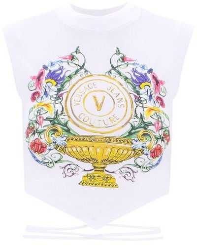 Versace Jeans Couture Crew Neck Sleeveless Crop Fit Top - White