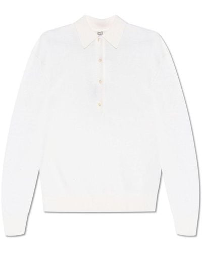 Totême Button Detailed Knitted Polo Shirt - White