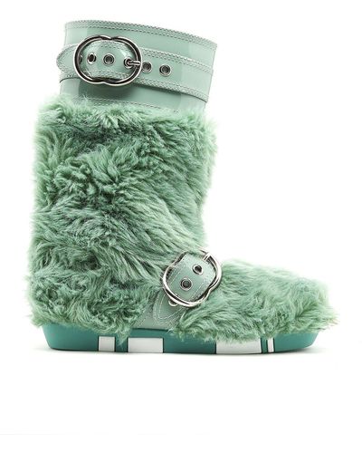 Miu Miu Faux Fur Mid-calf Boots - Green