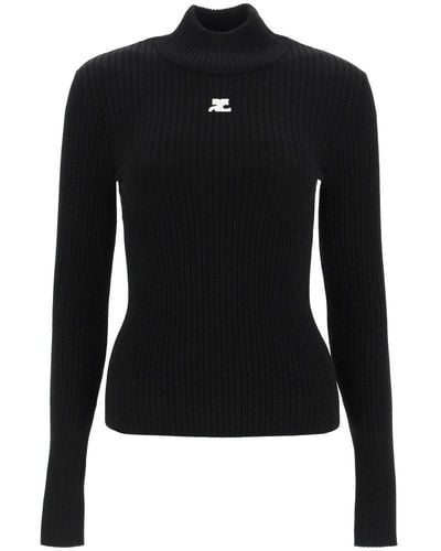 Courreges High Neck Knitted Sweater - Black