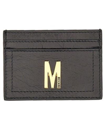 Moschino Card Holder With Gold Plaque - Grey