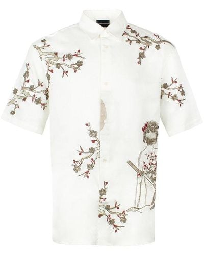 Emporio Armani Graphic Printed Short-sleeved Shirt - White
