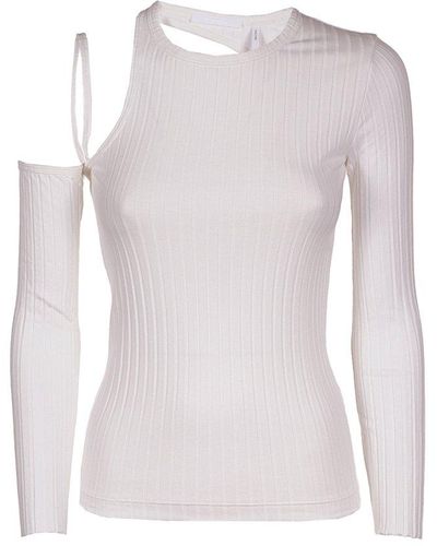 Helmut Lang Cut Out Ribbed Knit Top - White